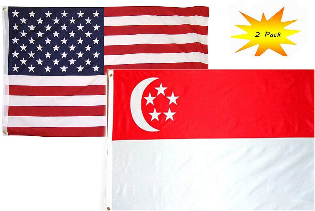 2 Pack USA & Singapore Flag Banners - 2x3 ft High Quality Polyester Flags for Outdoor & Indoor Decor, Events, Parties, and Patriotic Displays