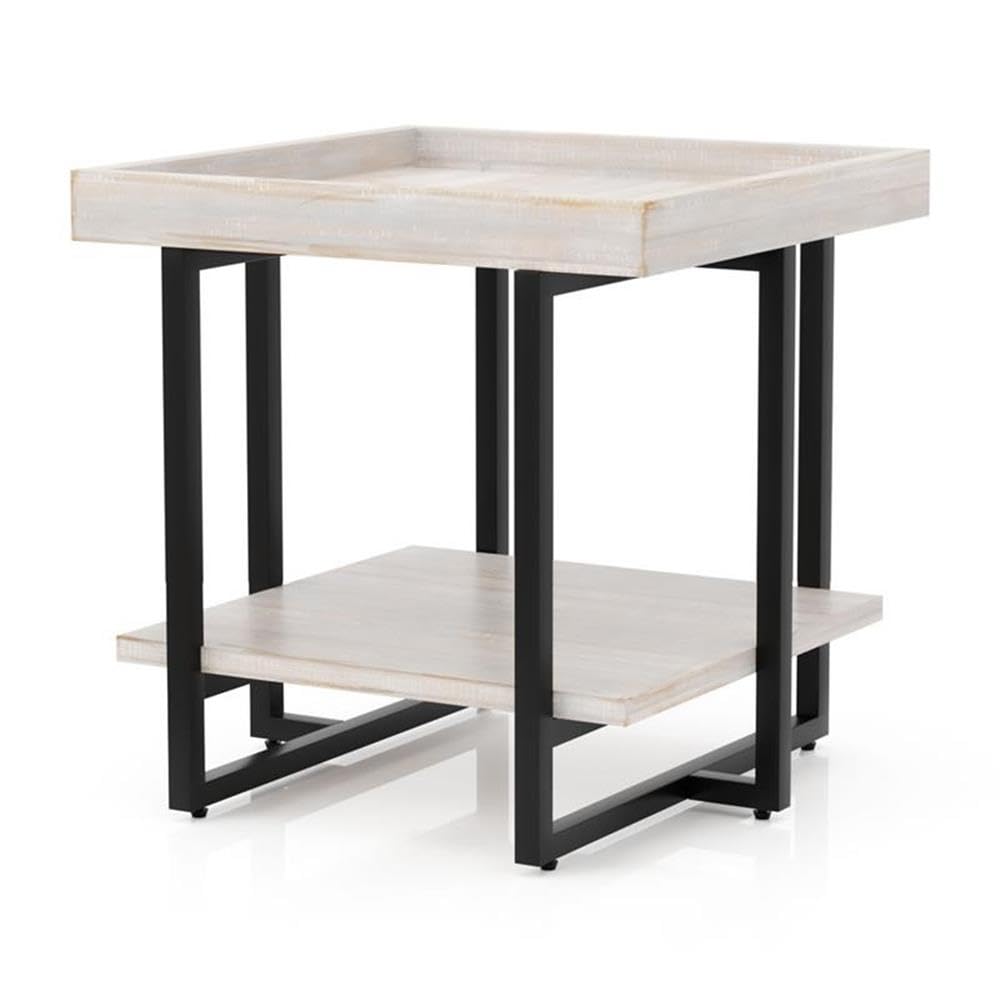 Home Square Humere Wood 1-Shelf End Table in Antique White - Set of 2 | Small Side Table for Living Room, Bedroom & Office | Rustic Nightstand with Storage Shelf