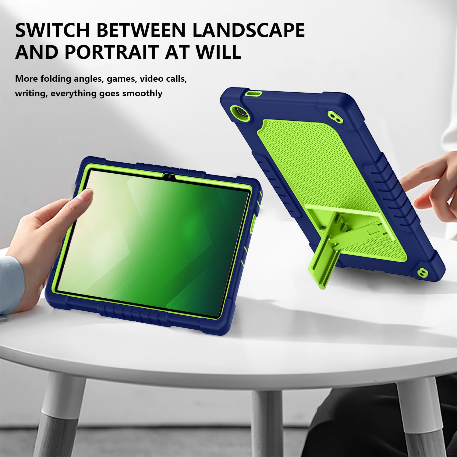 Shockproof Rugged Hybrid Case with Built-in Kickstand for Walmart Onn 11 Tablet Pro (11 Inch) - Navy/Green - Perfect for Kids, Travel & Home Use (Model:100110027, 2023 Version)