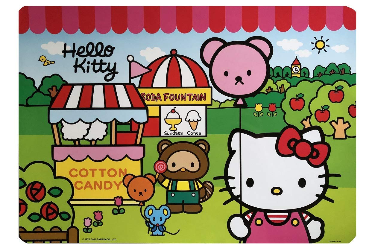 Hello Kitty Mealtime Placemat - Cute Cotton Candy & Soda Fountain Design - Non-Slip Dining Table Mat for Kids - Perfect for Birthday Parties, Baby Showers & Family Dinners