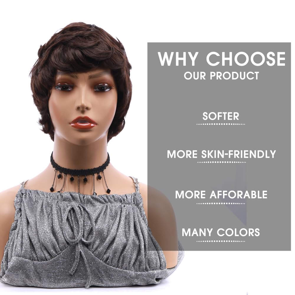 Short Brown Pixie Cut Wigs for Black Women - Synthetic Curly Hair Wig for Fashion & Cosplay - Perfect for Daily Wear, Parties & Costume Events (4)