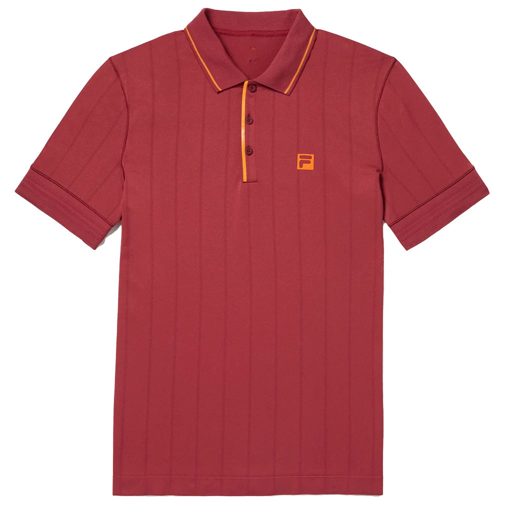 Men's Center Court Ace Seamless Tennis Polo Shirt - Breathable Moisture-Wicking Performance Top in Tibetan Red & Oriole | Perfect for Tennis, Golf & Casual Wear