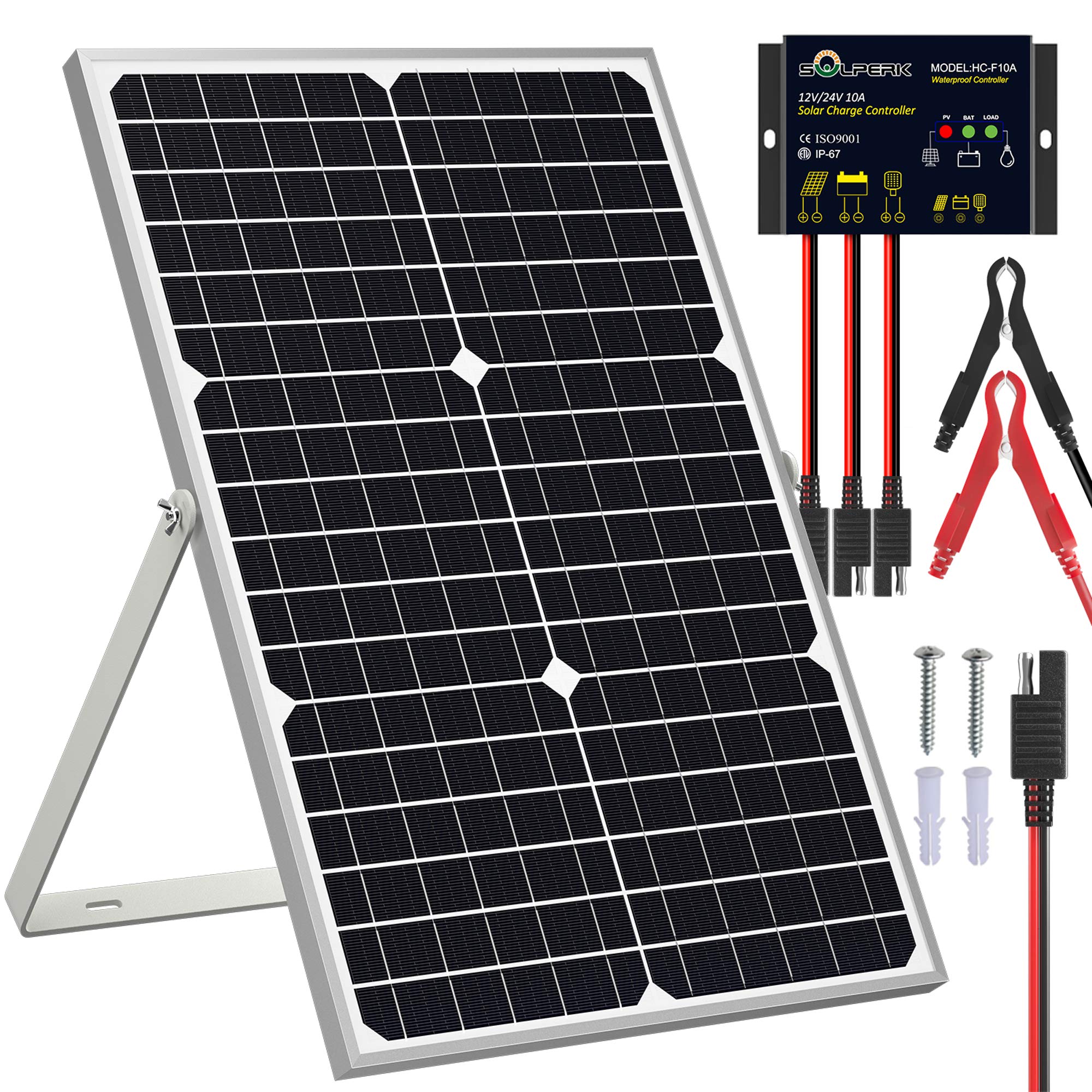 SOLPERK 30W 12V Solar Panel Kit with Waterproof Controller & Adjustable Mount - Solar Battery Trickle Charger for Car, Boat, RV, Motorcycle - Perfect for Outdoor, Camping & Off-Grid Power Supply