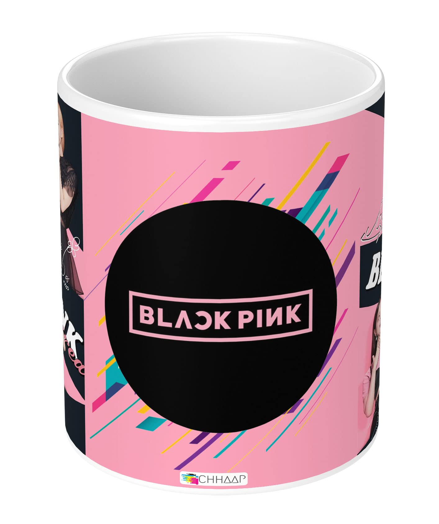 Blackpink Signature Ceramic Coffee Mug with Keychain - 350ml HD Printed Microwave Safe White Mug for Girls & Boys - Perfect Gift for K-Pop Fans, Office Use, and Home Decor (Pack of 2)