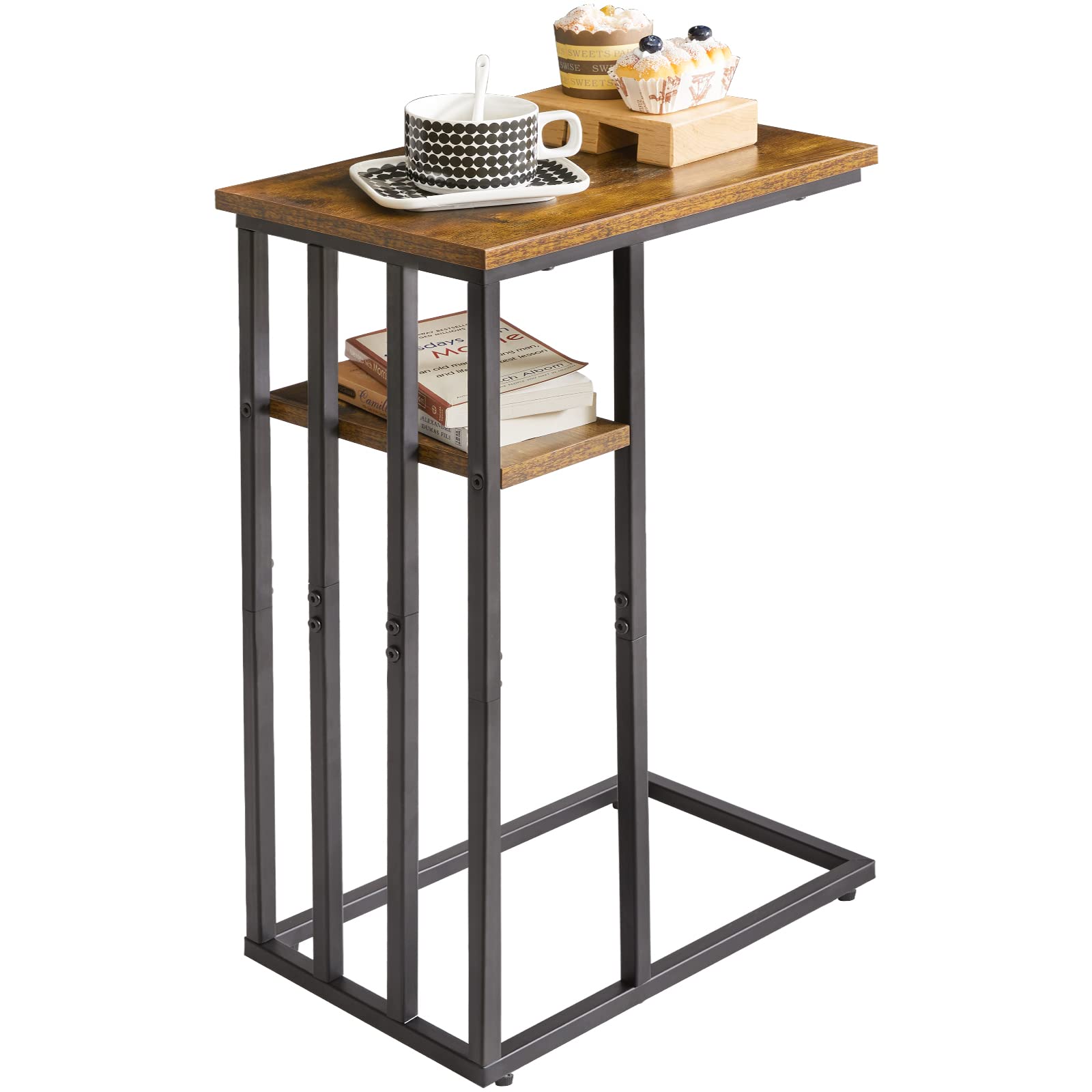 IBUYKE Rustic Brown C-Shaped End Table - Small Side Table for Sofa, Bed & Living Room | Perfect Nightstand, Coffee Table & Bedside Desk for Home Decor
