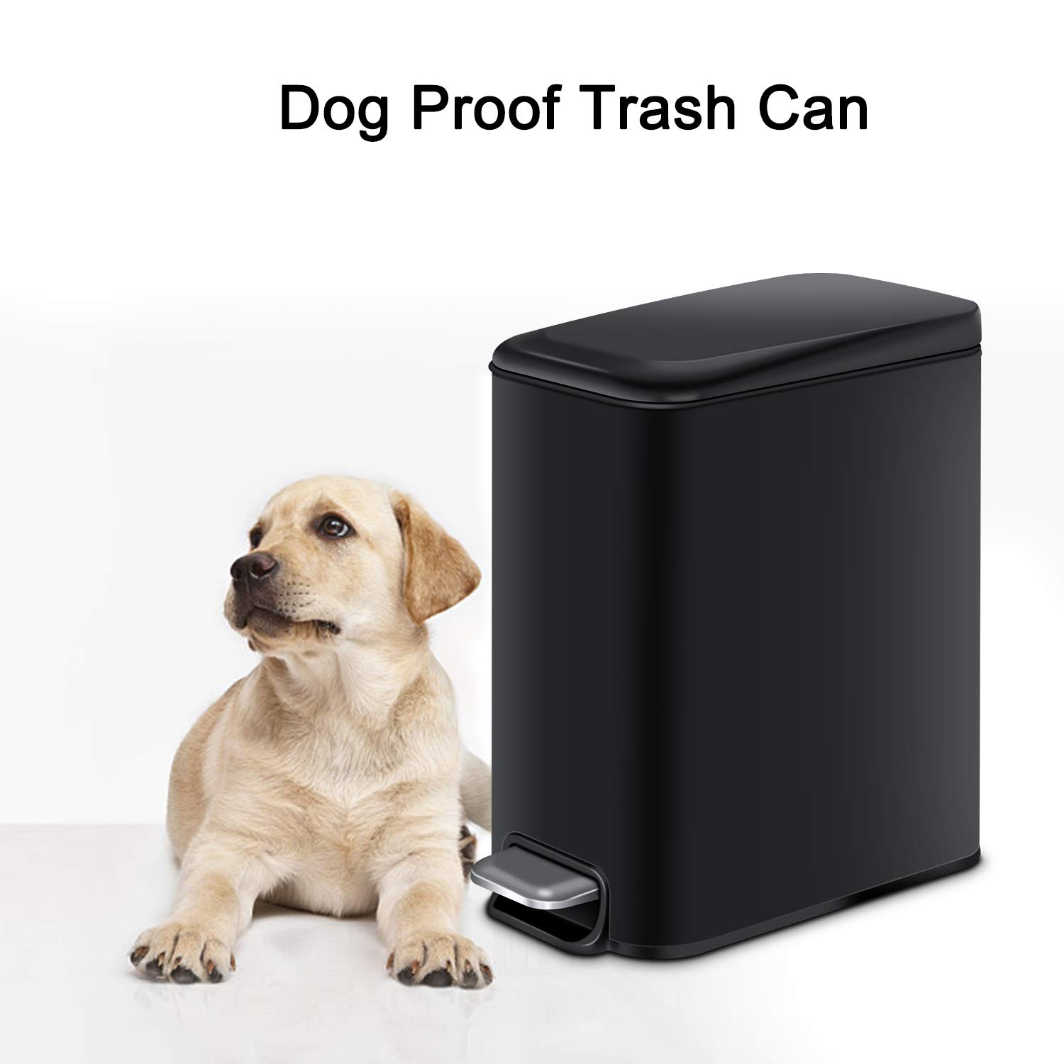 Compact 5L/1.3Gal Rectangular Bathroom Trash Can with Soft Close Lid & Foot Pedal - Slim Black Waste Bin for Bathroom, Bedroom, Office - Removable Inner Basket for Easy Cleaning - Perfect for Small Spaces & Modern Decor