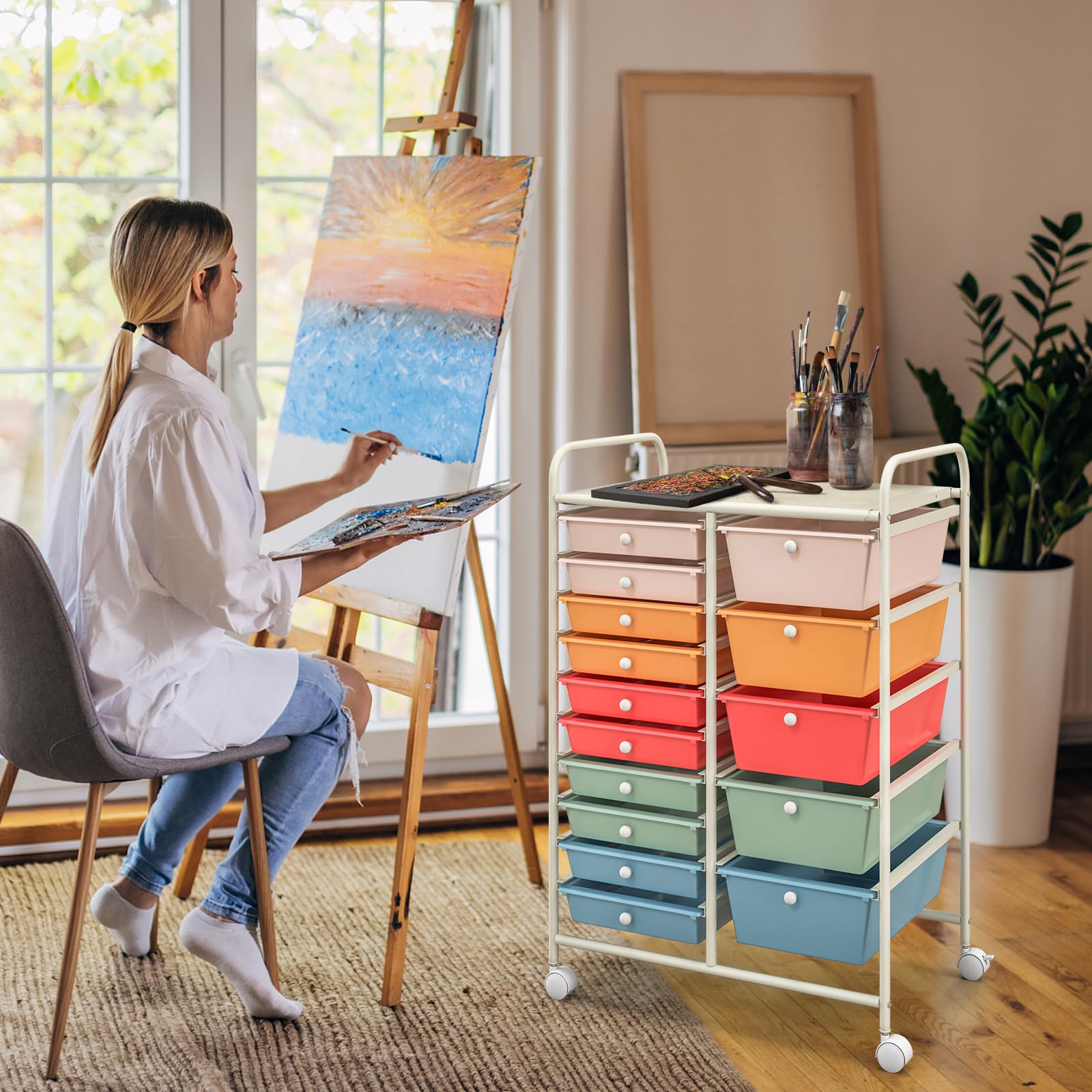 LUARANE 15-Drawer Rolling Cart - Portable Craft & Toy Organizer for Home, Office, School