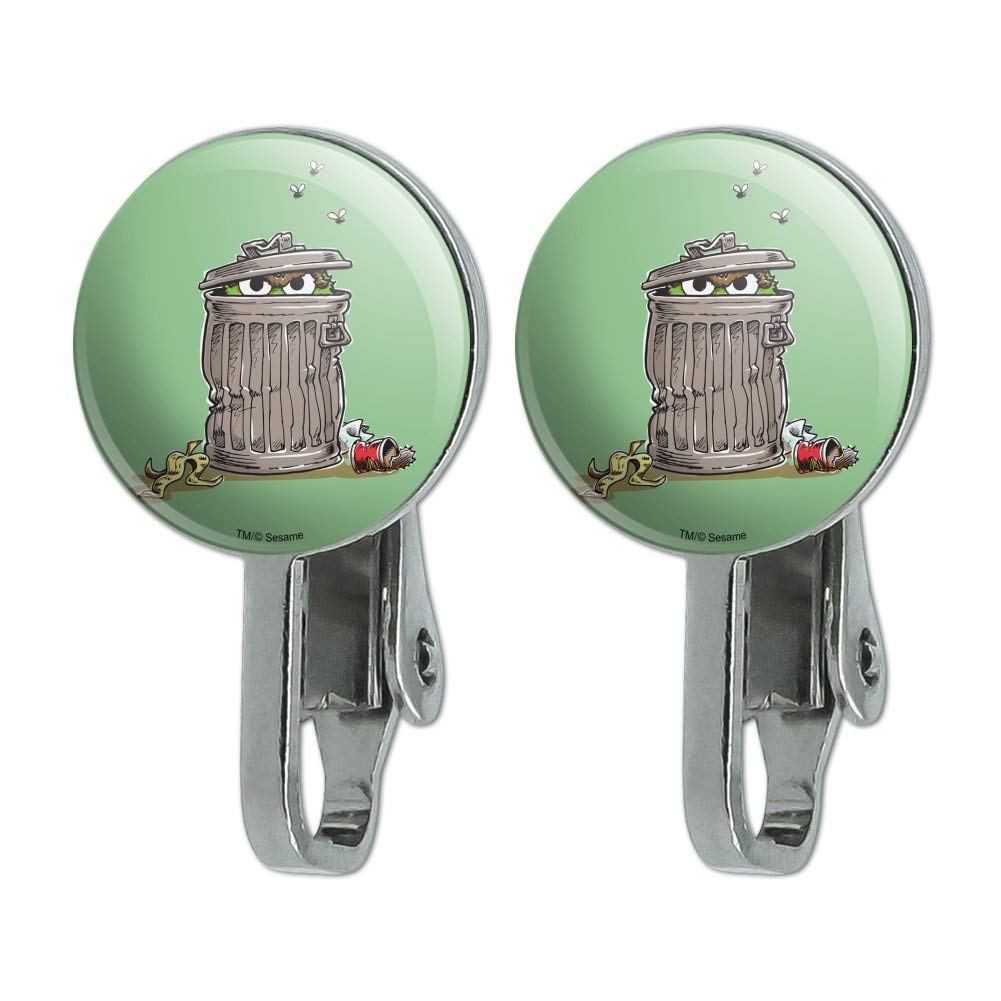 Sesame Street Oscar the Grouch Trash Can Novelty Clip-On Stud Earrings - Fun Cartoon Character Jewelry for Kids & Adults, Perfect Gift for Birthday Party & Cosplay Costume Accessories