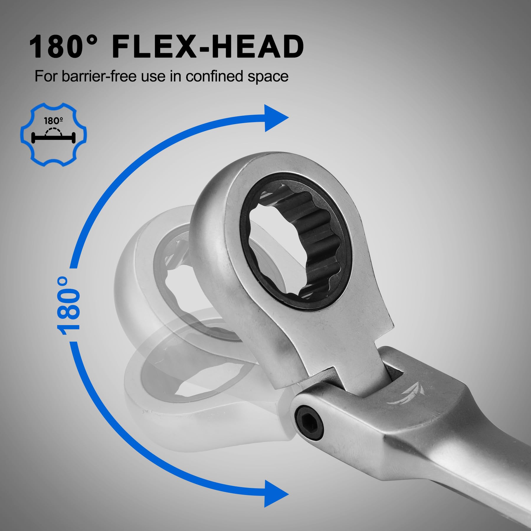 HAUTMEC 7-Piece Flex-Head Ratcheting Combination Wrench Set - Metric 8-19mm, 72-Tooth Chrome Vanadium Steel with Storage Rack - Professional Automotive Tools for Mechanics, DIY Car Repair & Home Maintenance (Ideal for Tight Spaces & Engine Work)