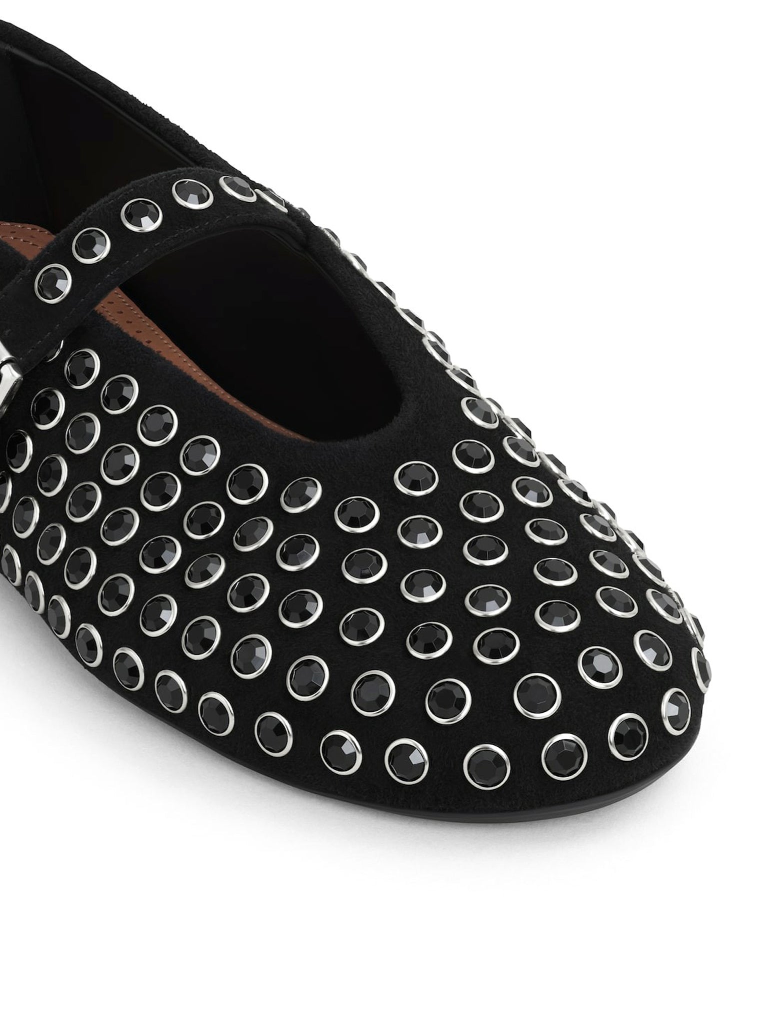 Elegant Flat Ballerinas in Soft Goatskin Suede with Rhinestone Accents - Perfect for Weddings, Parties & Office Wear