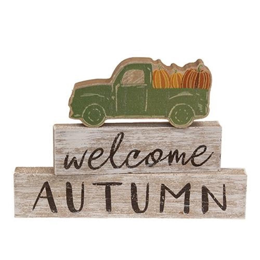 3-Piece Welcome Autumn Green Truck Building Blocks Set - Perfect for Kids' Playtime, STEM Learning & Holiday Decor