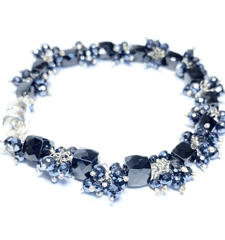 Black Spinel Cluster Bracelet Sterling Silver - Elegant Handmade Jewelry for Women | Perfect for Gifts, Parties & Everyday Wear