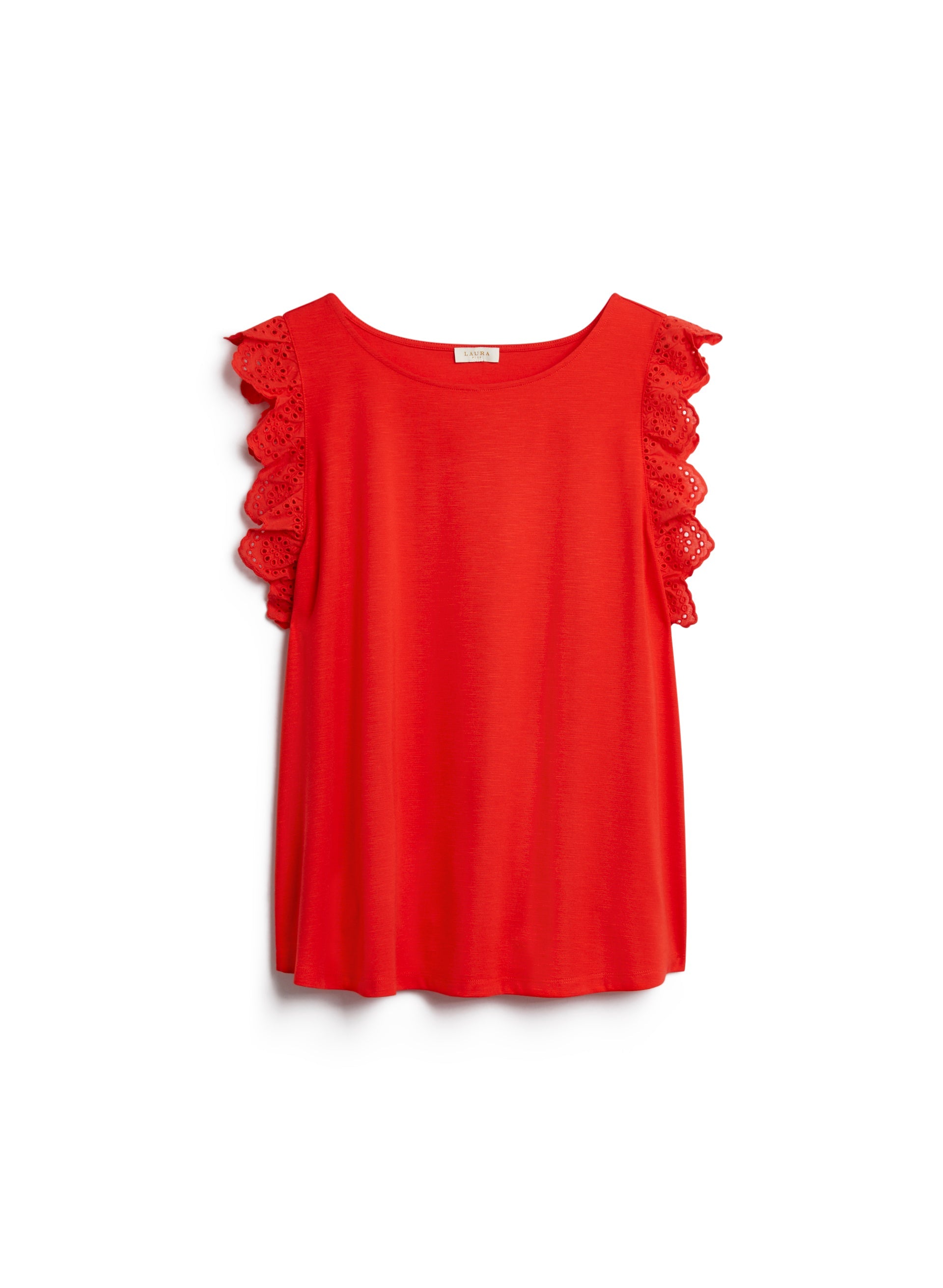 Eyelet Cap Sleeve Tee - Women's Breathable Summer Top with Lace Trim | Perfect for Casual Outfits, Beach Wear & Date Nights
