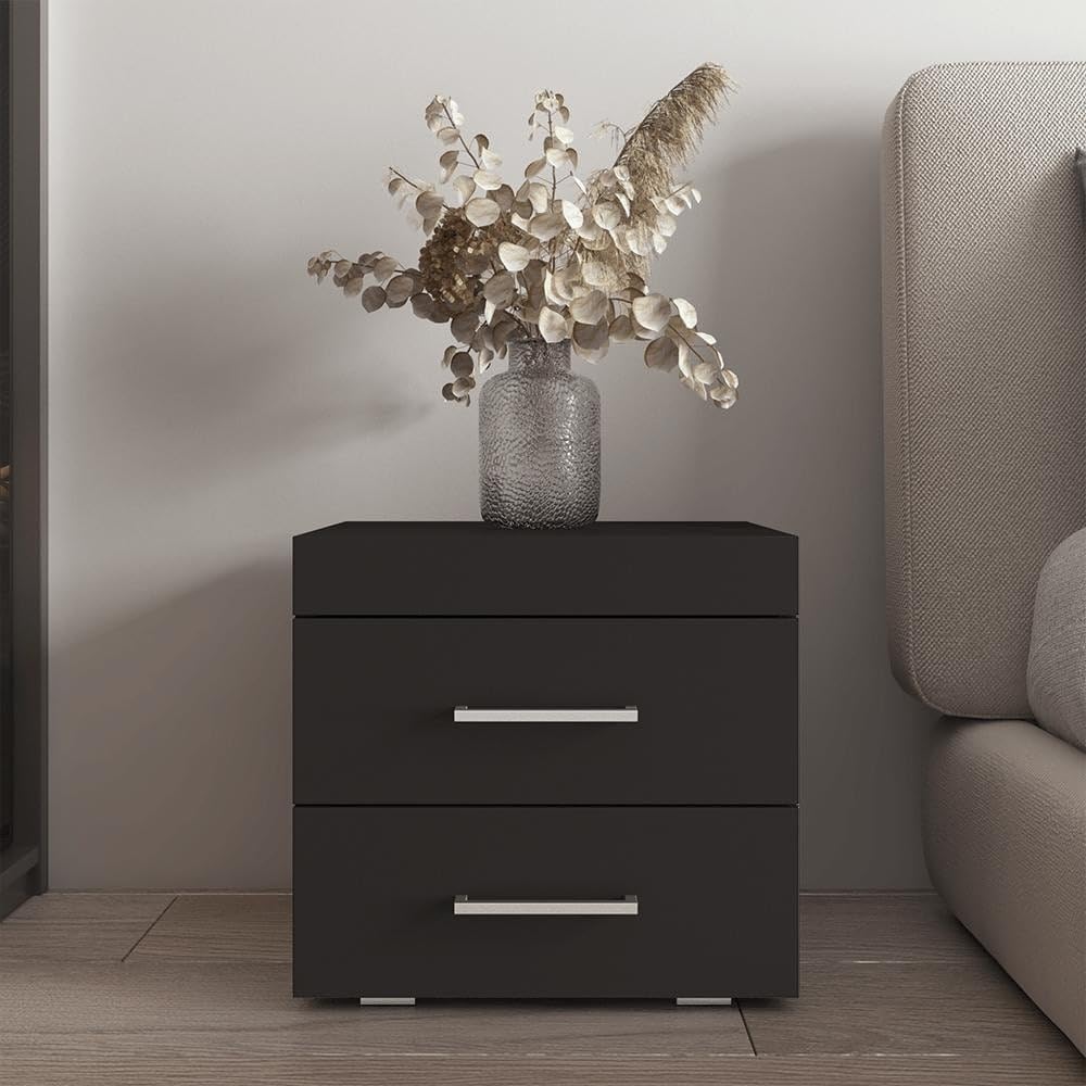 Modern Walnut Nightstand with 2 Storage Drawers - Compact Bedside Table for Bedroom - Matte Finish Wooden End Table | Space-Saving Bedroom Furniture for Small Spaces, Apartment Living & Guest Rooms