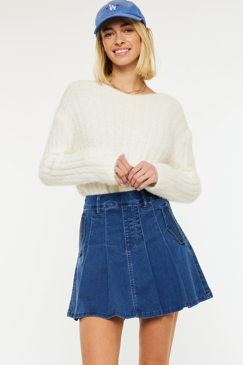 Sandy High Rise Pleated Mini Skort - Women's Fashion Skirt with Pockets for Running, Tennis & Casual Wear