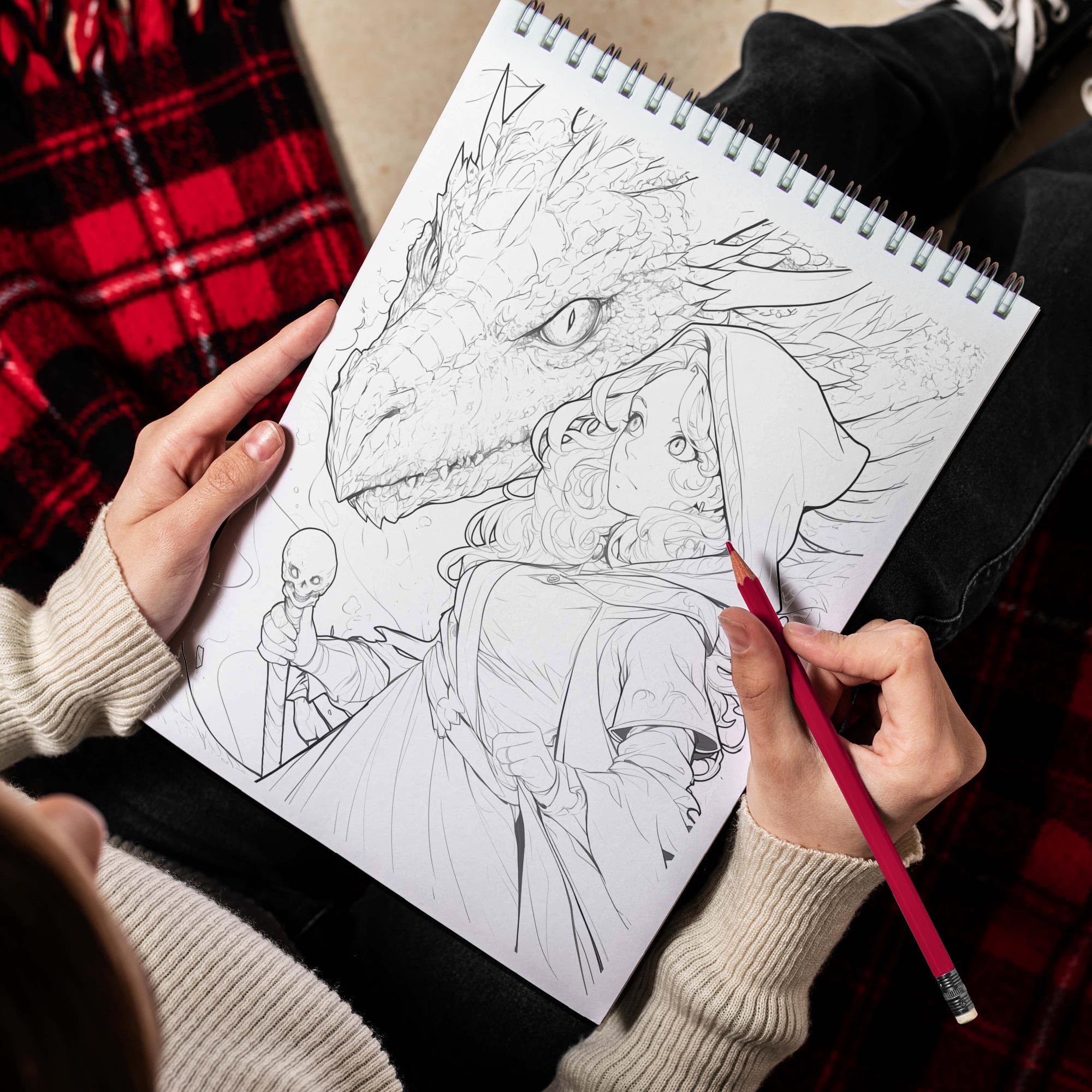 TPLHOUSE Draconic Mages Coloring Book for Adults - Spiral Bound Soft Cover with 30 Magical Dragon Mage Pages | Fantasy Art Therapy for Stress Relief & Relaxation | Perfect for Meditation, Creative Hobbies & Gift Giving