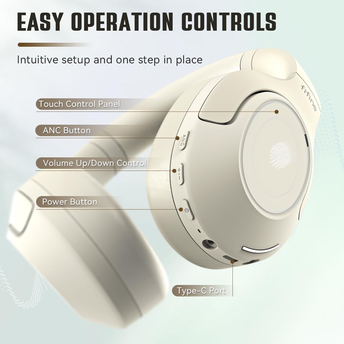 FIFINE Bluetooth Wireless Over-Ear Headphones with 65H Battery Life, Touch Control & Noise Cancellation - Comfortable Soft Earpads for Music, Phone Calls, Home Office & Travel - X3 White