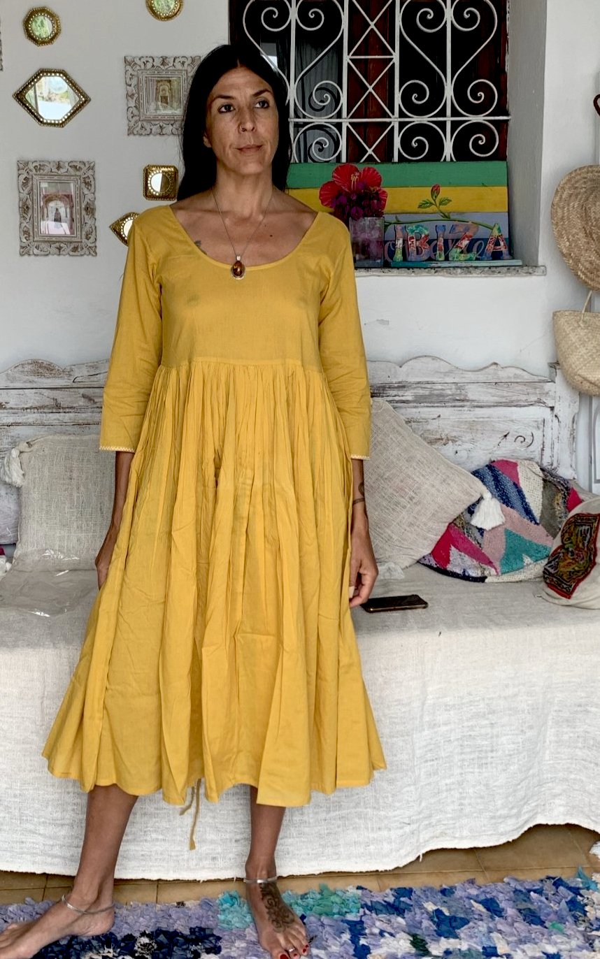Sunny Yellow Cotton Dolphin Print Summer Dress - Perfect for Beach Vacations, Pool Parties & Casual Outings