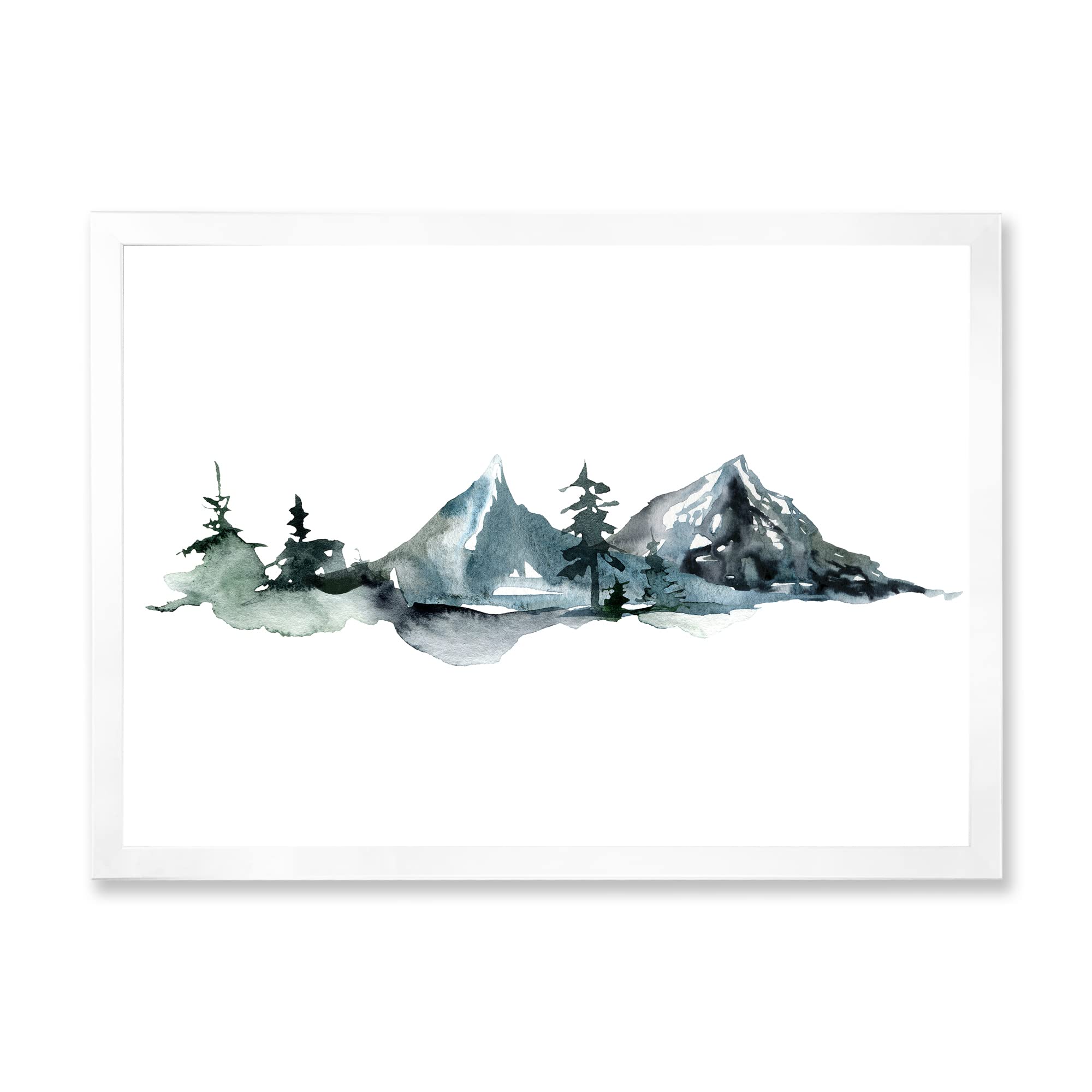 DesignQ Minimalist Winter Mountains & Fir Forest III - Modern Framed Wall Art for Living Room, Bedroom & Office Decor