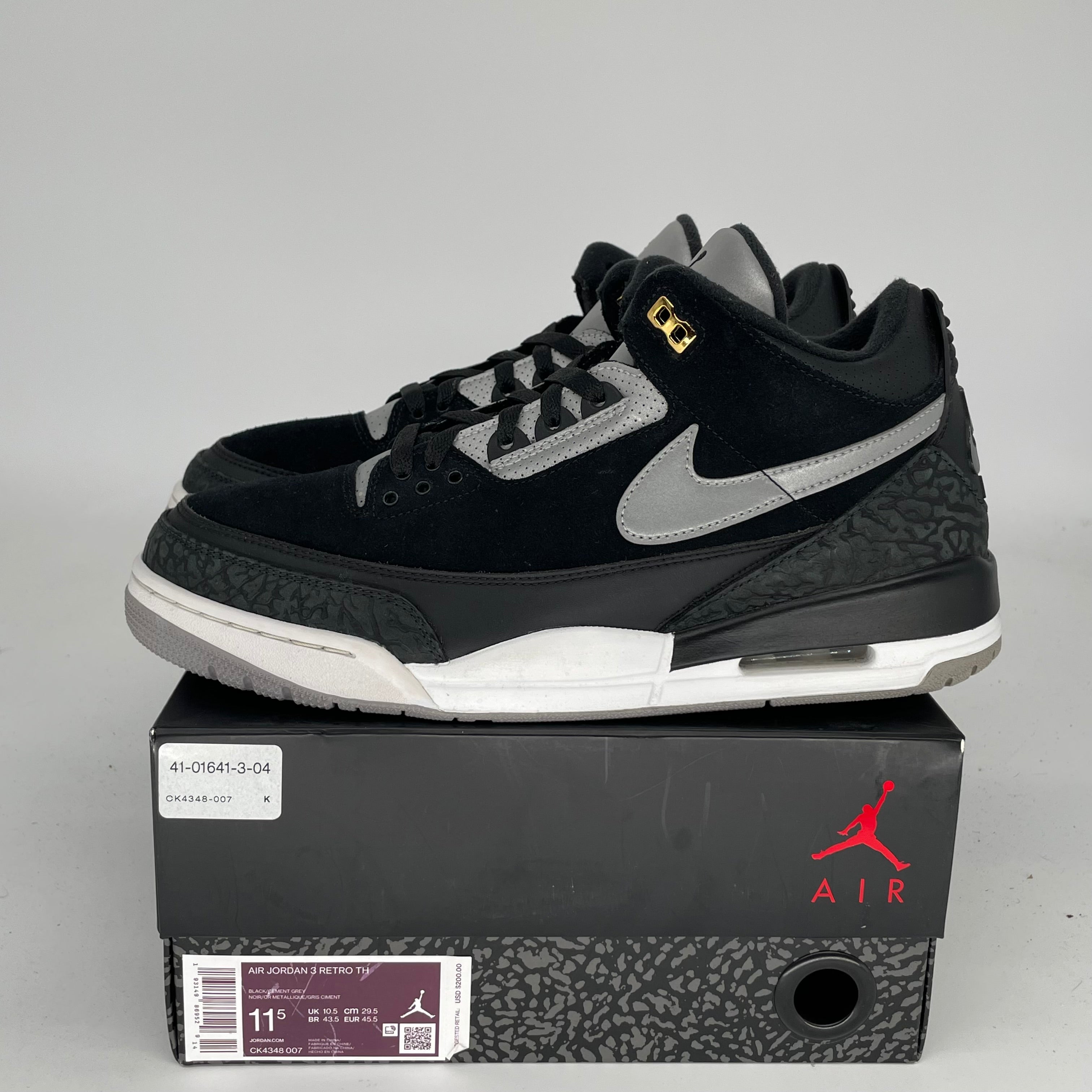 AIR JORDAN 3 TINKER Black Cement Gold Men's Basketball Shoes Size 11.5 - Style CK4348-007 | Retro Sneakers for Streetwear & Basketball Games