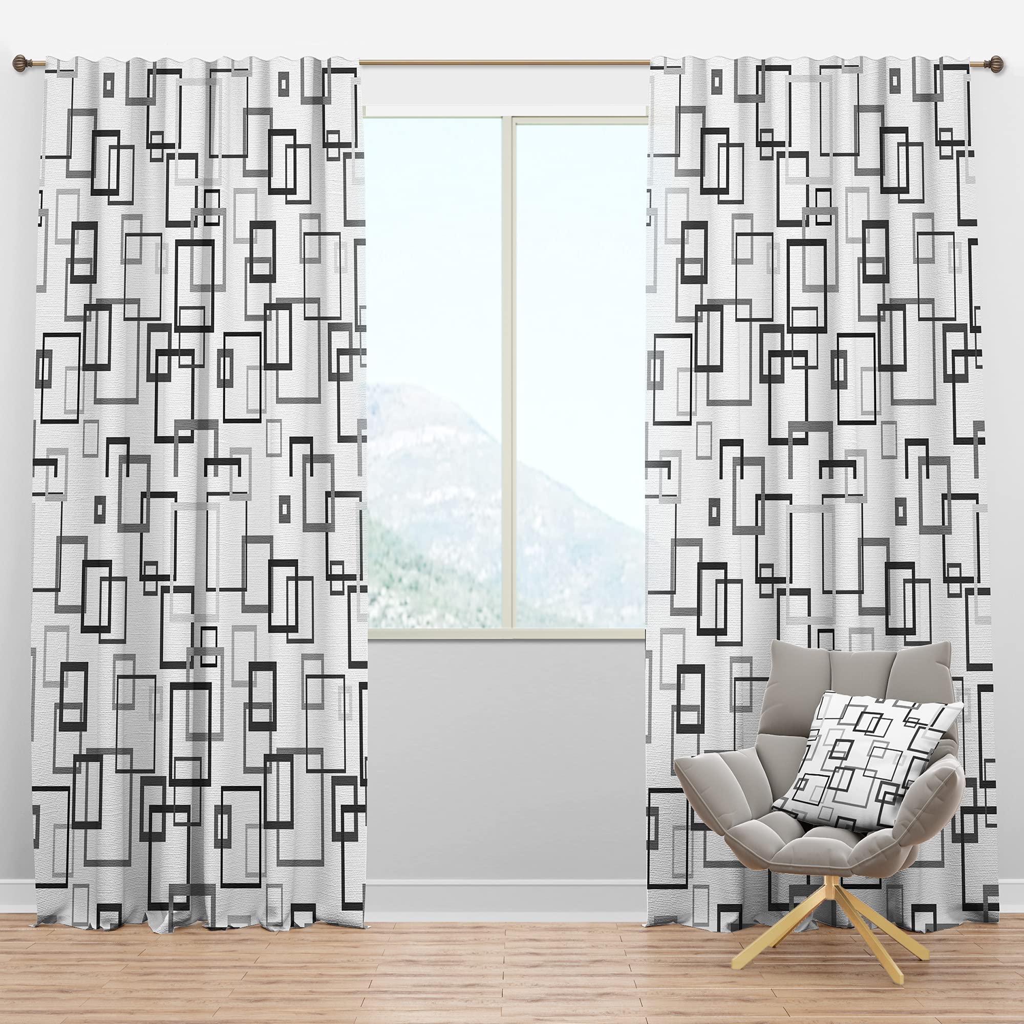 DesignQ Blackout Curtains - Thermal Insulated Single Panel (52x63) - Abstract Retro Design II for Bedroom & Living Room - Noise Reducing & Energy Saving Window Treatments for Better Sleep & Privacy
