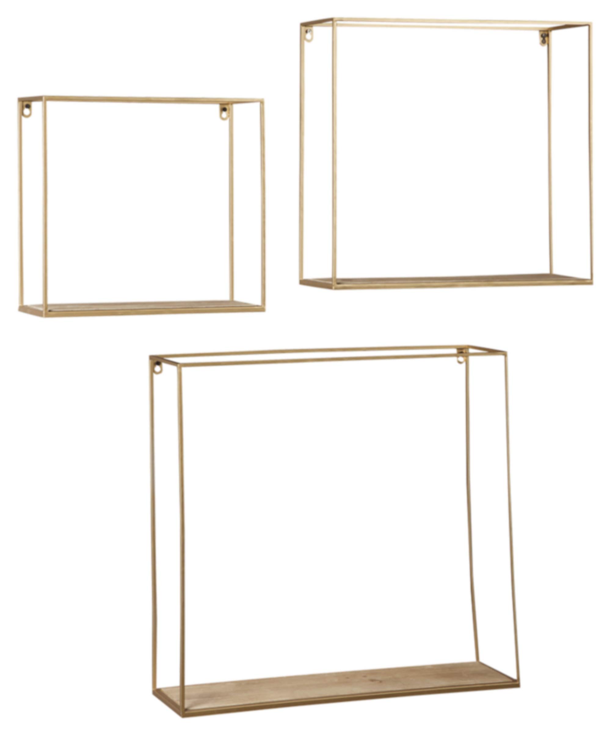 Signature Design by Ashley Efharis 3-Piece Shadow Box Wall Shelf Set - Natural & Gold Finish - Perfect for Living Room, Bedroom & Office Decor
