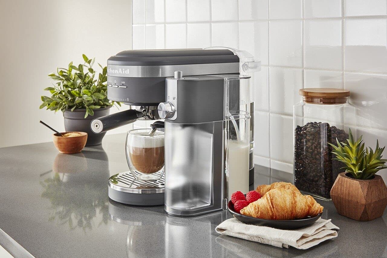 KitchenAid Espresso Machine with Milk Frother - Stainless Steel Coffee Maker for Home Baristas | Perfect for Lattes, Cappuccinos & Home Coffee Shops (Charcoal Grey)