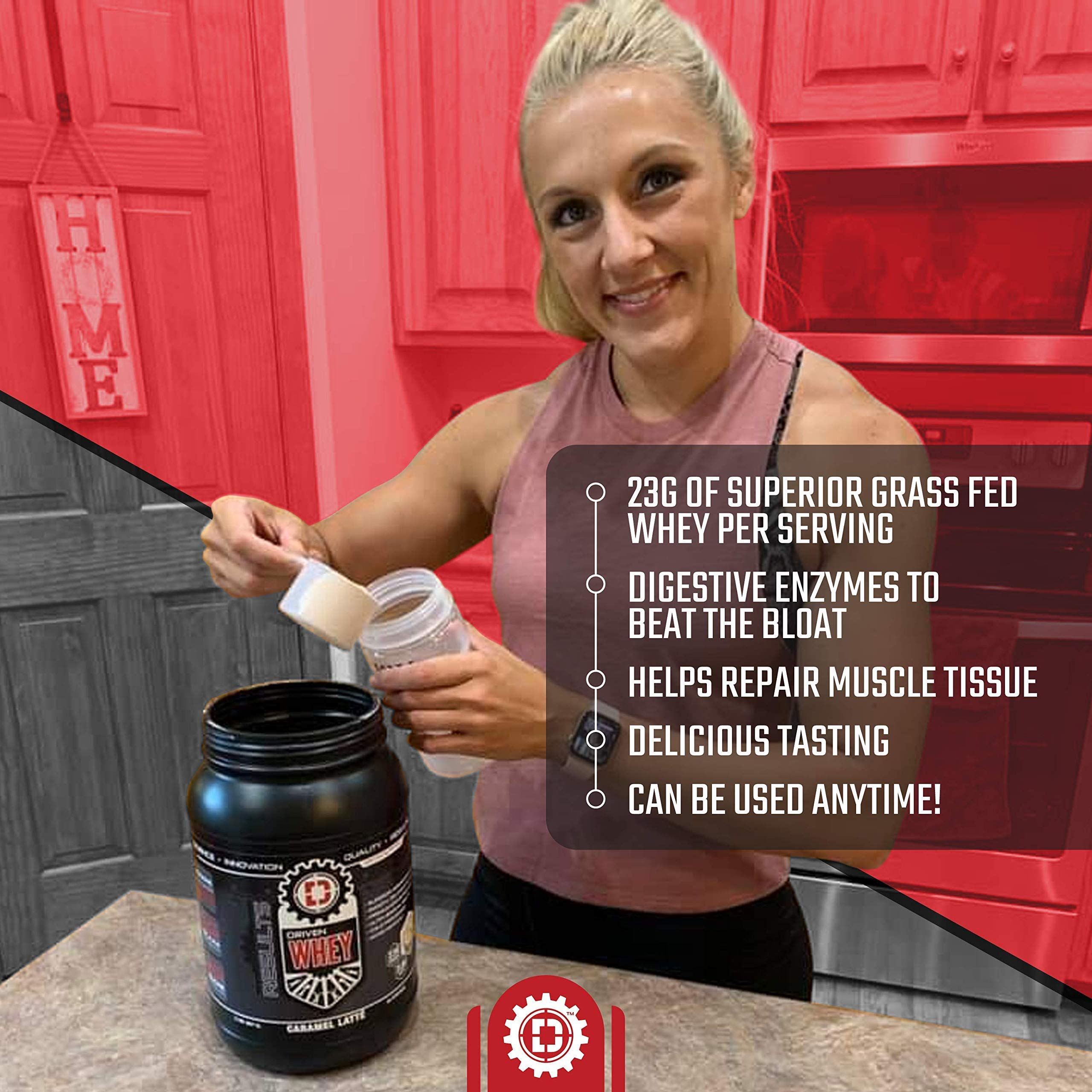 Grass Fed Whey Protein Powder - 24g Protein, BCAA & Digestive Enzymes for Muscle Recovery | Fresh Cinnamon Roll Flavor | 2 lb | Post-Workout Shake, Breakfast Boost, Healthy Snack
