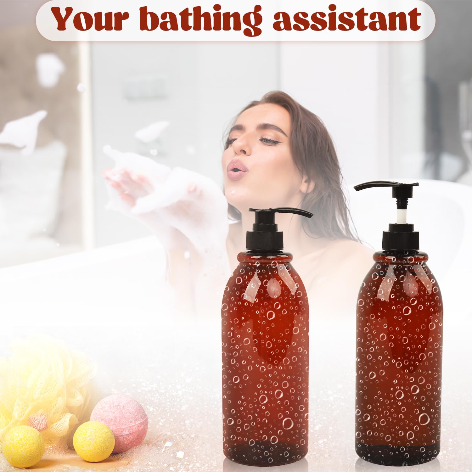 32 Oz Refillable Shampoo & Conditioner Bottles with Pumps - 4-Pack Eco-Friendly Plastic Dispensers for Body Wash, Soap & Lotion (1L, Amber) | Perfect for Bathroom, Salon, Travel & Sustainable Home Use
