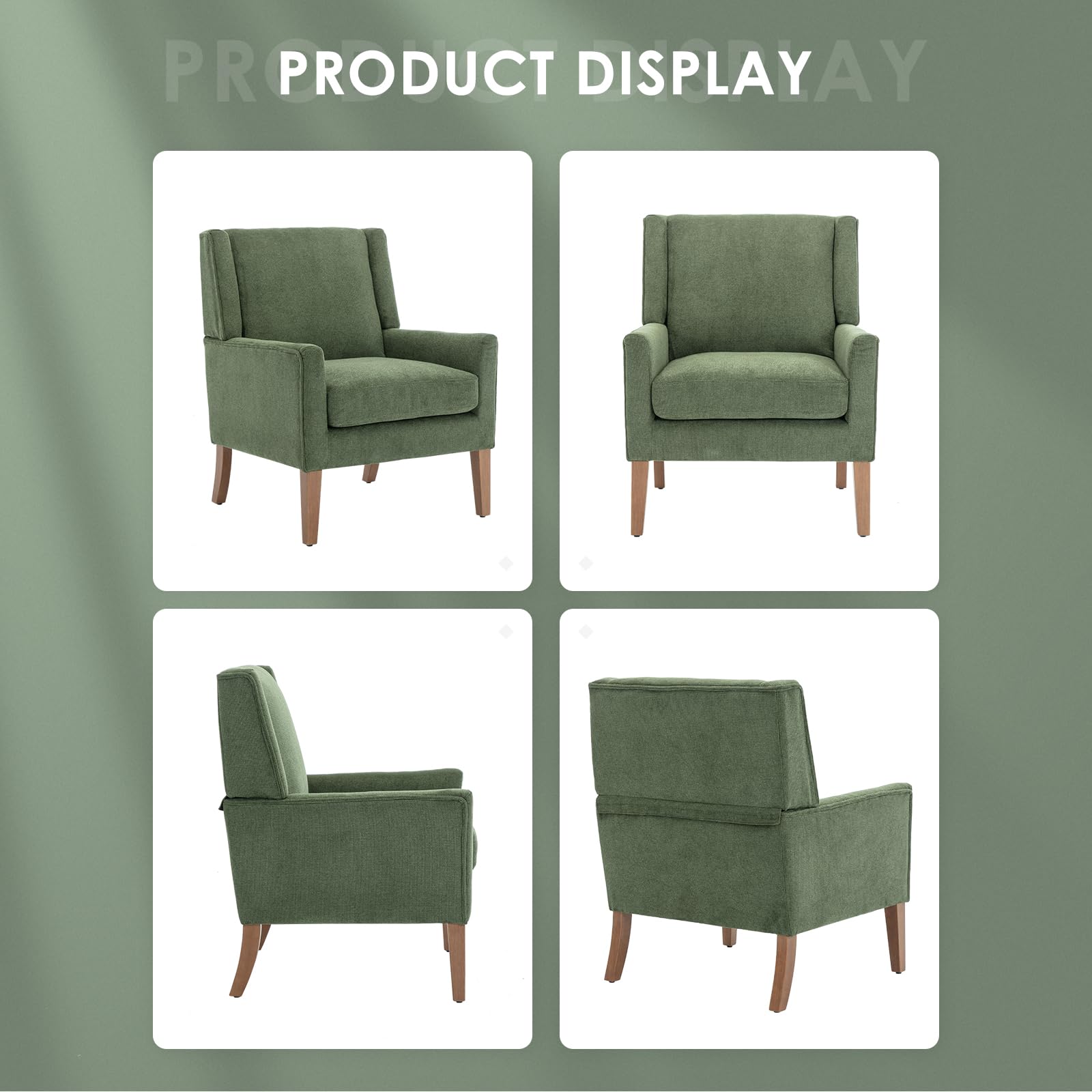 COLAMY Modern Wingback Fabric Upholstered Accent Armchair with Wood Legs - Green Lounge Chair for Living Room, Bedroom, Office & Reading Nook - Perfect for Relaxing, Working & Decorating Spaces