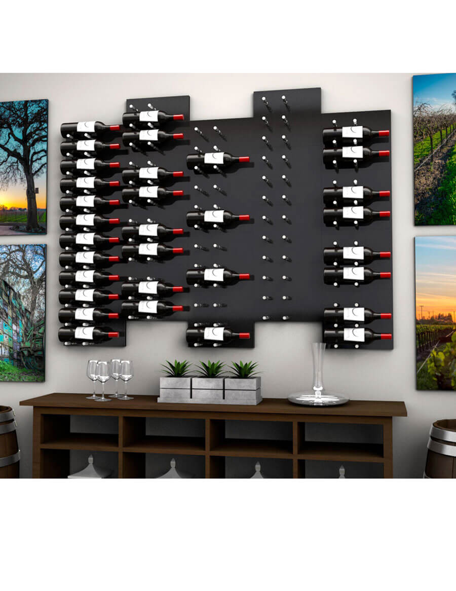 Fusion Wine Wall (Label Forward) - Black Acrylic 3-Foot Wine Bottle Display Shelf for Home Bar, Restaurant, or Wine Cellar Organization