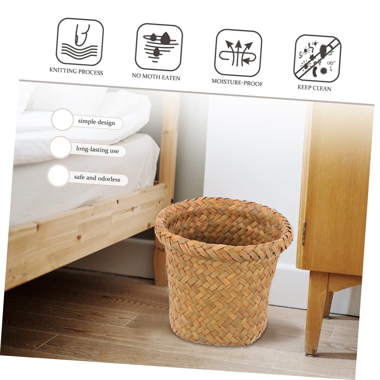 MagicLulu Wicker Waste Basket - Stylish Iron-Woven Trash Can for Bathroom, Laundry & Storage | Eco-Friendly Garbage Bin with Flowerpot Design | Perfect for Home, Office & Dorm Organization