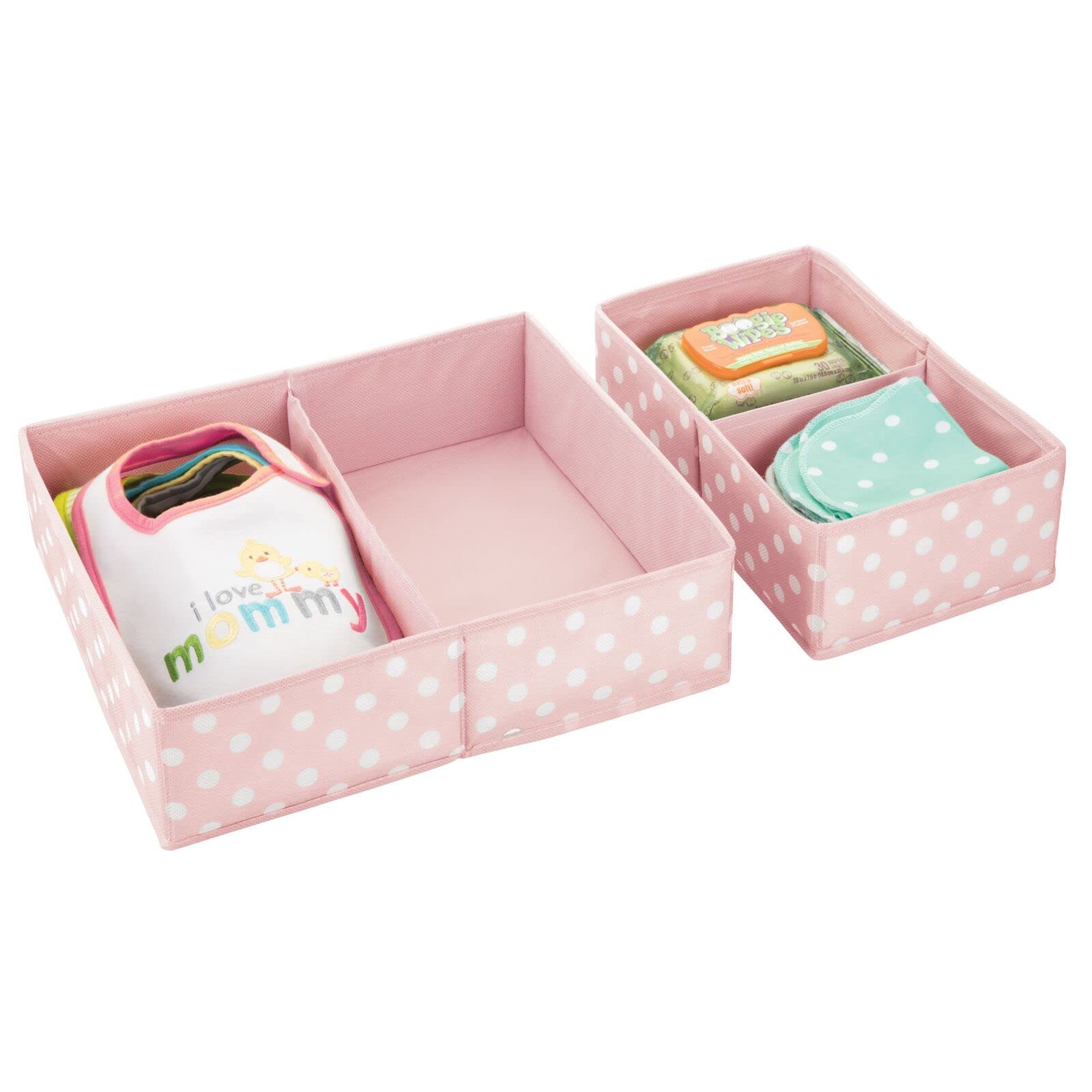 mDesign Fabric Drawer Organizer Bins - Set of 2 or 4 Pack, Pink/White Polka Dot - Perfect for Kids & Baby Nursery Dresser, Closet, Shelf & Playroom Organization - Holds Clothes, Toys, Diapers, Bibs & Blankets - Ideal for Home, Daycare & Travel Storage Solutions