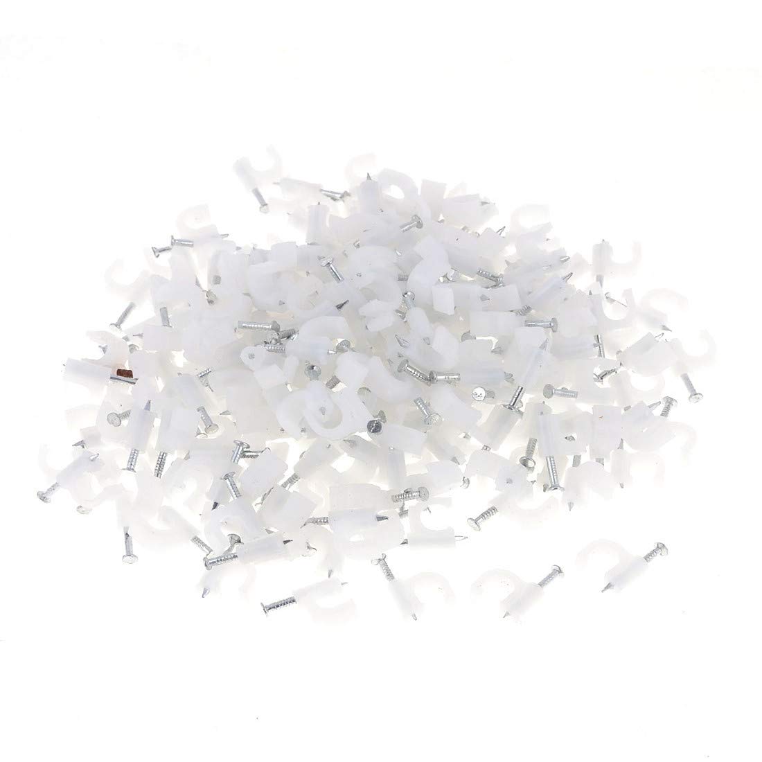 200 Pcs White 6mm Plastic Cable Clips with Nails - Strong Wire Organizer for Home & Office Use - Secure Cable Management for Walls, Desks and DIY Projects
