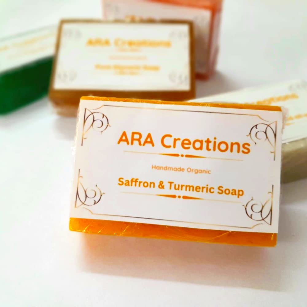 ARA Creations - Organic Saffron & Turmeric Handmade Soap Bar with Anti-Bacterial Properties | Natural Bath Soap for Summer Skin Care | Perfect for Daily Cleansing & Relaxing Bath Time