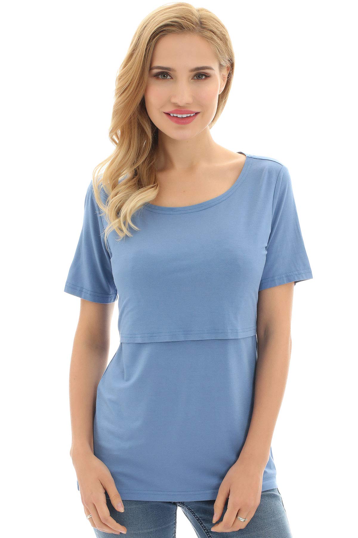 Bearsland Women's 3-Pack Maternity Nursing Tops - Soft Short Sleeve Breastfeeding Shirts for Comfortable Nursing & Pumping - Perfect for Daily Wear, Outings & Mother-Baby Bonding Time