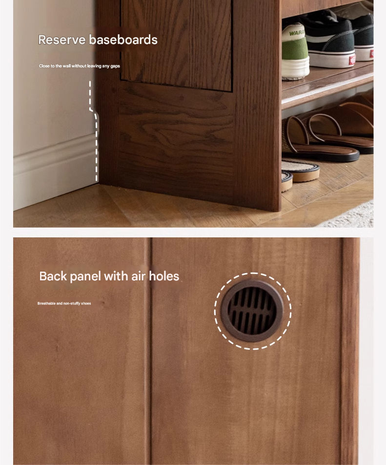 Solid Oak Wood Modern Shoe Rack with Rock Board Design - Stylish Shoe Storage for Entryway, Living Room, or Bedroom Organization