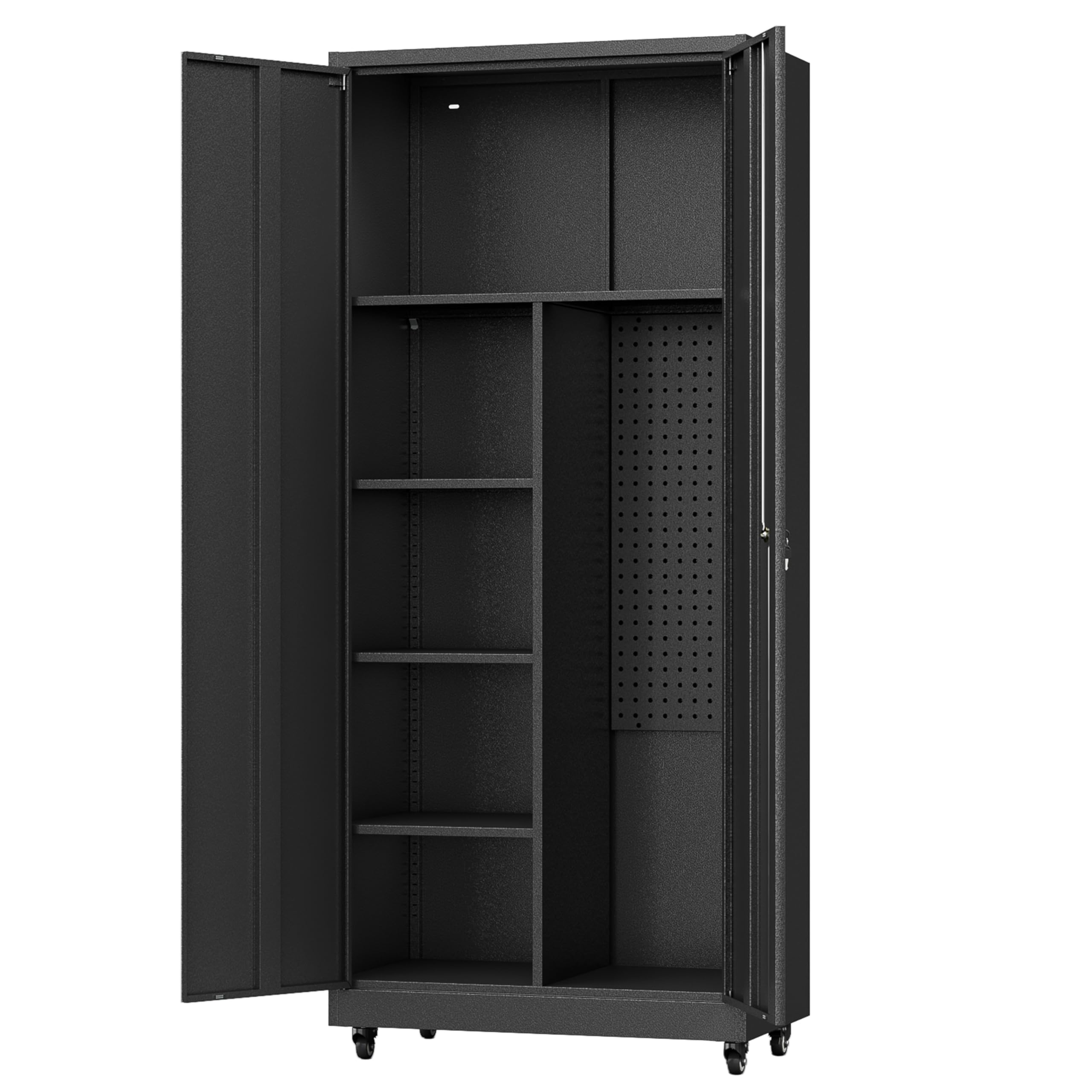 Heavy-Duty Metal Garage Storage Cabinet with Wheels - Rolling Tool Storage Cabinet with Lock & Adjustable Shelves - Steel Locking Cabinet for Office, Home, Garage & Workshop (Black) | Perfect for Organizing Tools, Equipment & Supplies in Any Workspace