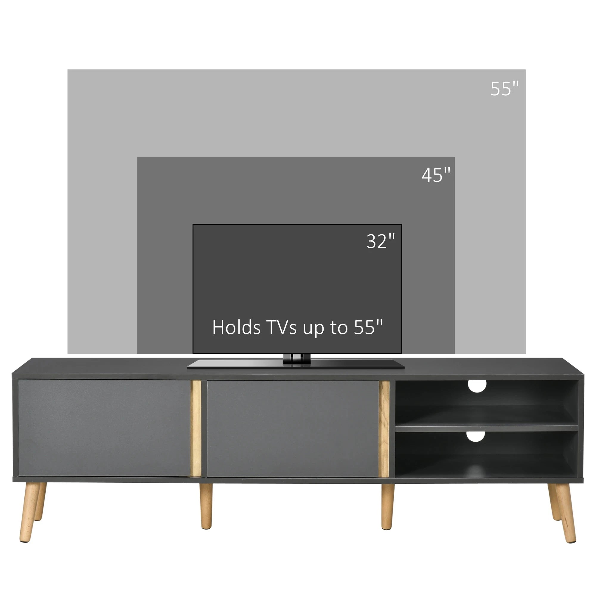 55 Inch TV Stand with Storage - Dark Grey Modern Entertainment Center for Living Room, Bedroom & Home Theater