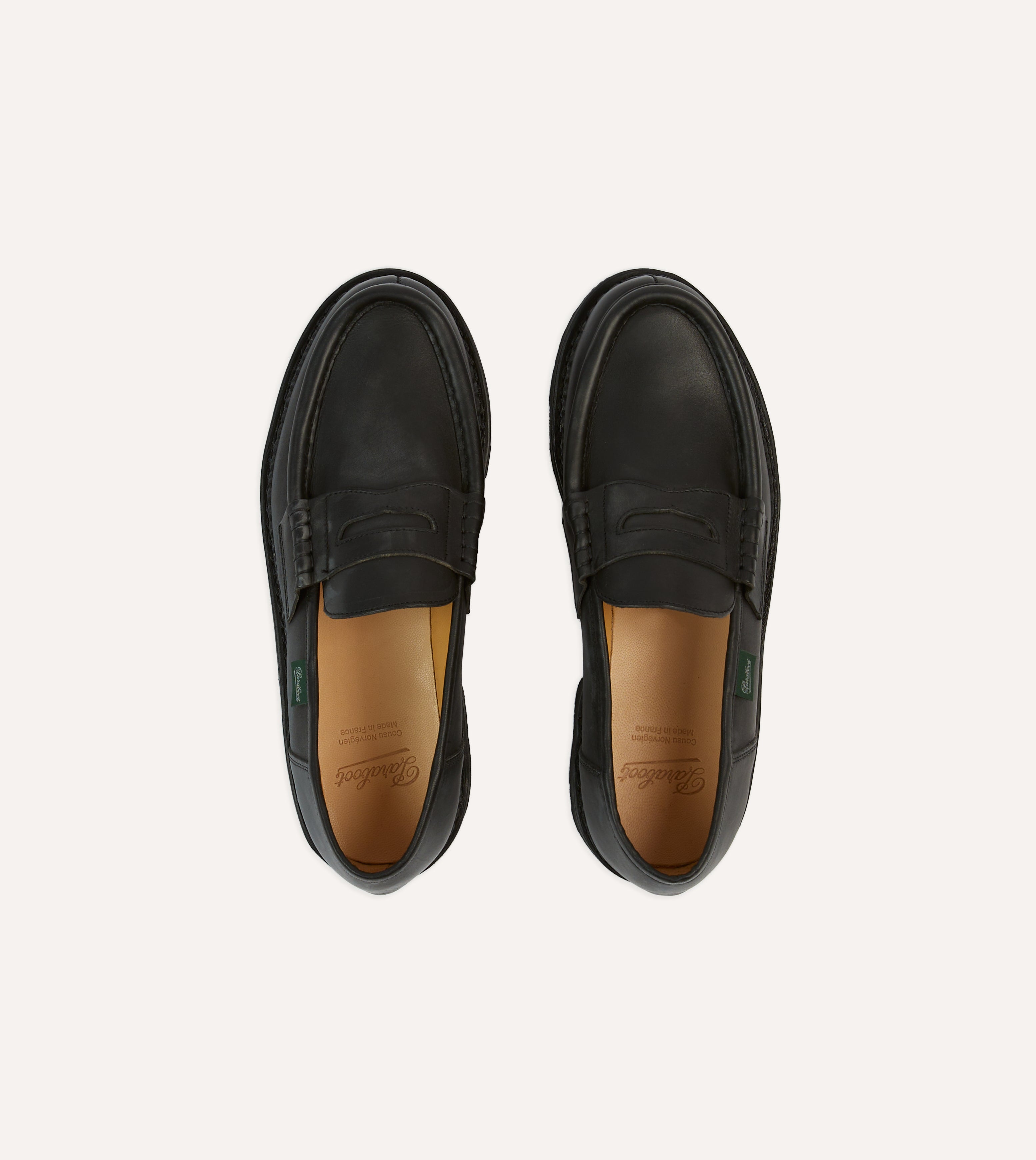 Paraboot Reims Black Leather Loafers for Men - Classic Comfortable Slip-On Shoes for Business Casual & Office Wear