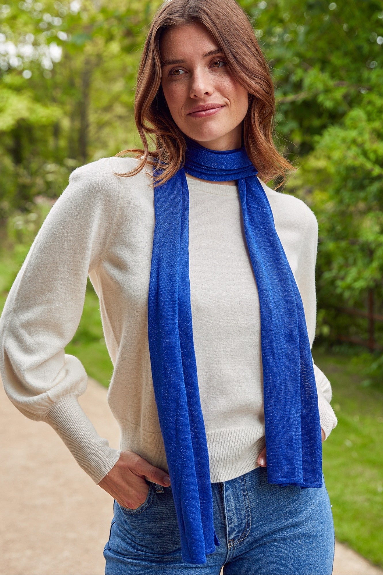 Lurex Scarf for Women - Soft & Shiny Cobalt Blue Fashion Scarf - Perfect for Winter Outfits, Parties & Holiday Gifts