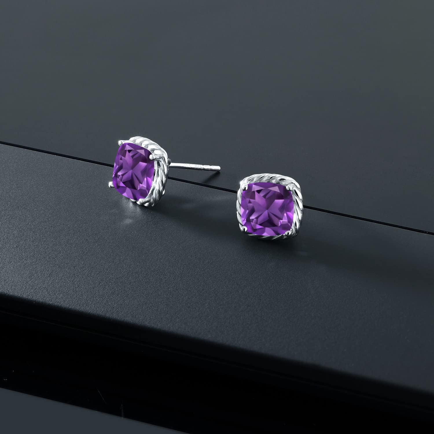 10K White Gold 7MM Cushion Cut Birthstone Stud Earrings for Women & Men | Gemstone Jewelry Gifts for Her, Mom, Wife | Anniversary, Birthday, Valentine's Day Present | Fine Jewelry for Everyday Wear & Special Occasions