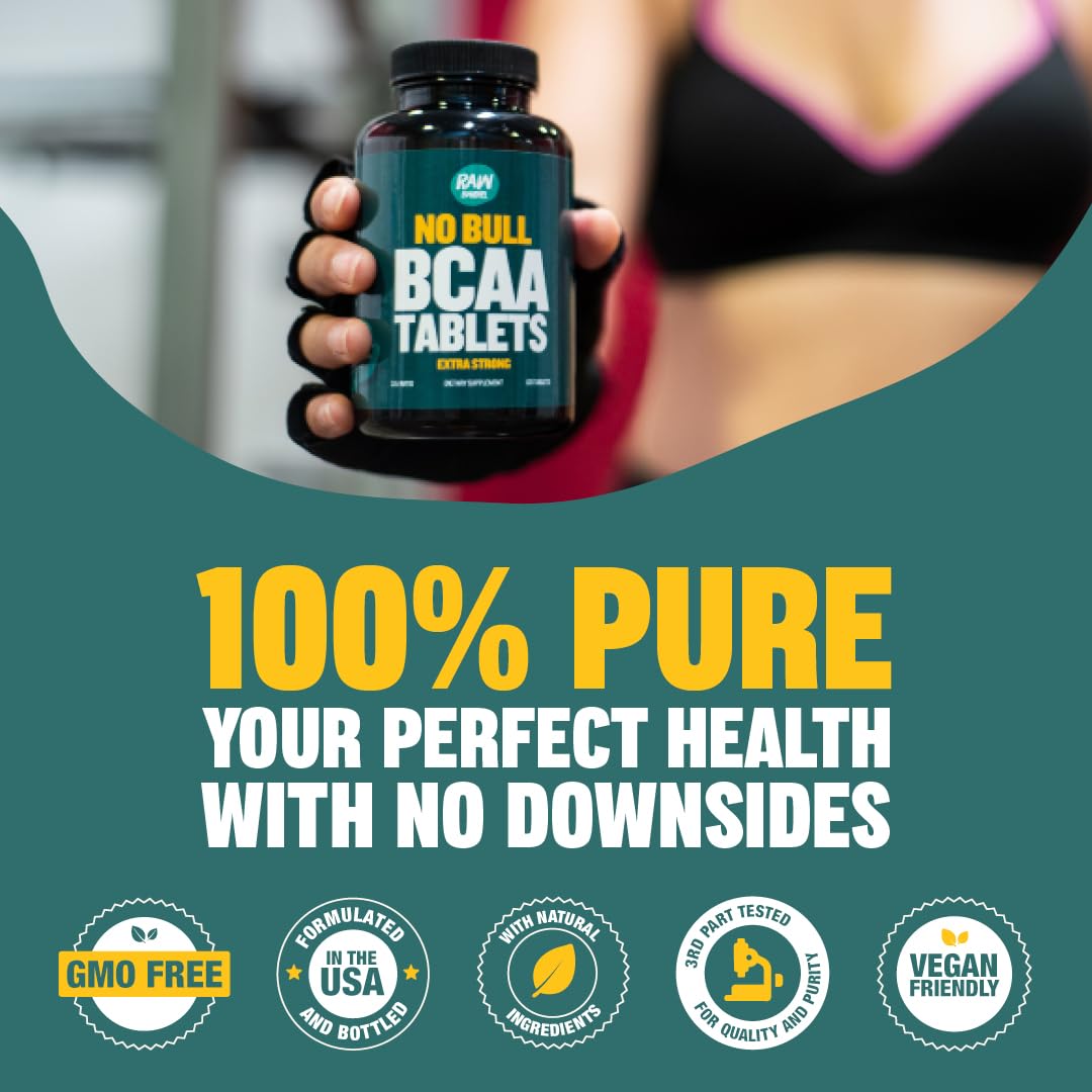 BCAA Tablets - 120 Extra Strong 1000mg Pills - 2:1:1 Ratio Branched Chain Amino Acid Supplement - Non-GMO Natural Ingredients - Supports Muscle Recovery & Workout Performance