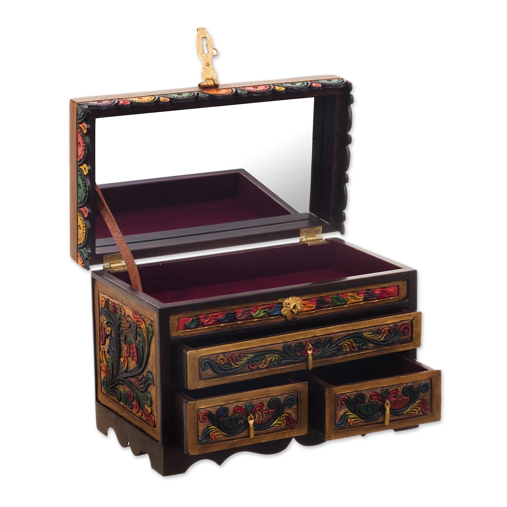 Novica Handmade Amber Leather & Wood Jewelry Box - Handcrafted Treasure Chest for Necklaces, Rings & Keepsakes - Perfect Gift for Women, Brides & Jewelry Organizers (Home Decor, Dresser Display, Travel Storage)
