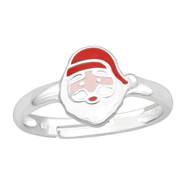 Kids Silver Santa Claus Christmas Ring - Festive Holiday Jewelry for Children, Perfect for Christmas Parties & Gifts