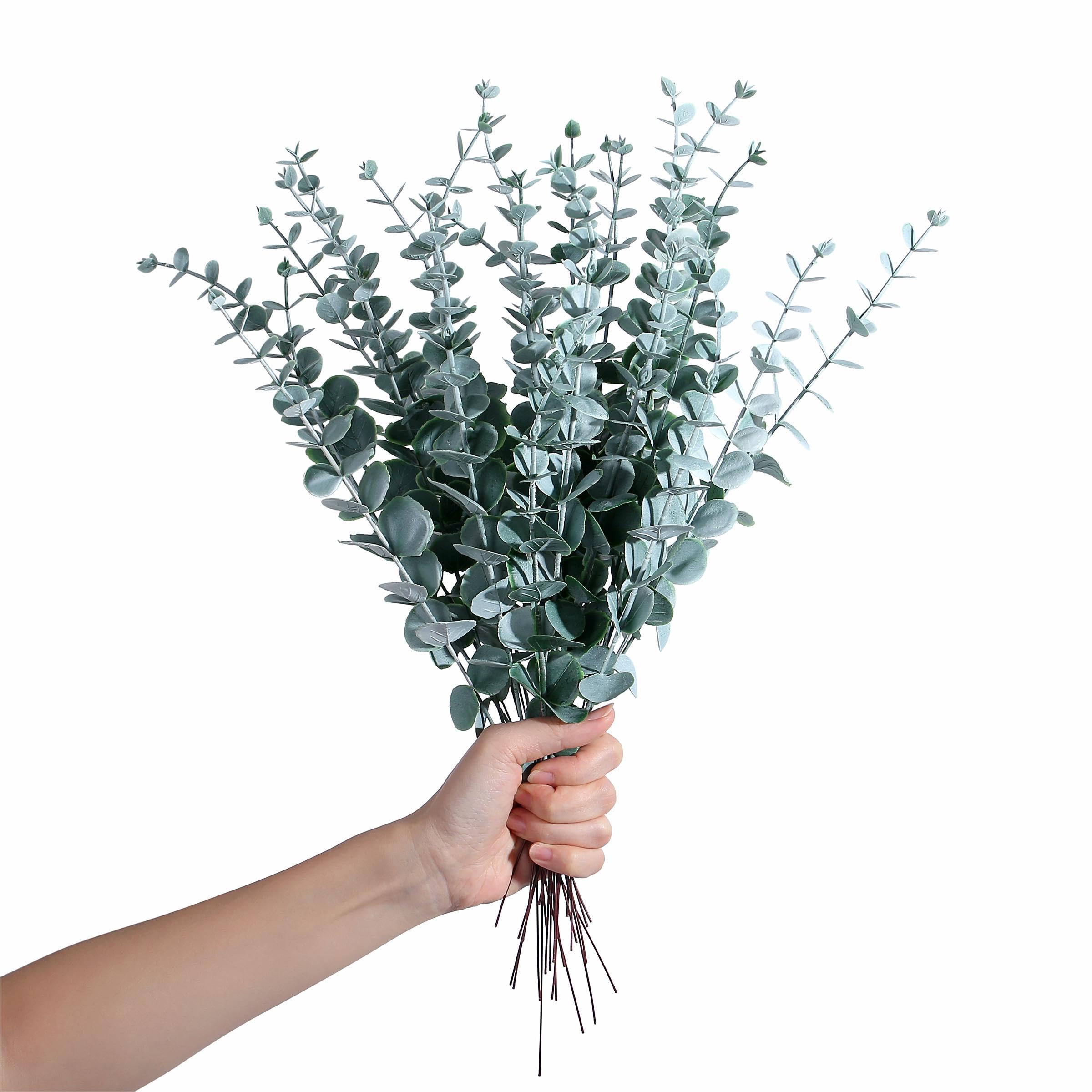 24pcs Artificial Eucalyptus Stems - Faux Greenery Branches with Realistic Leaves for Home Decor, Wedding Centerpieces, Spring & Easter Arrangements, Farmhouse Style - Grey Green (2025 Collection) | Perfect for Table Settings, Wall Hangings and Floral Displays