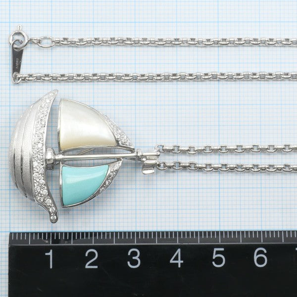 18K White Gold Shell Turquoise Diamond 2-Way Convertible Necklace & Brooch - Perfect for Weddings, Parties and Special Occasions