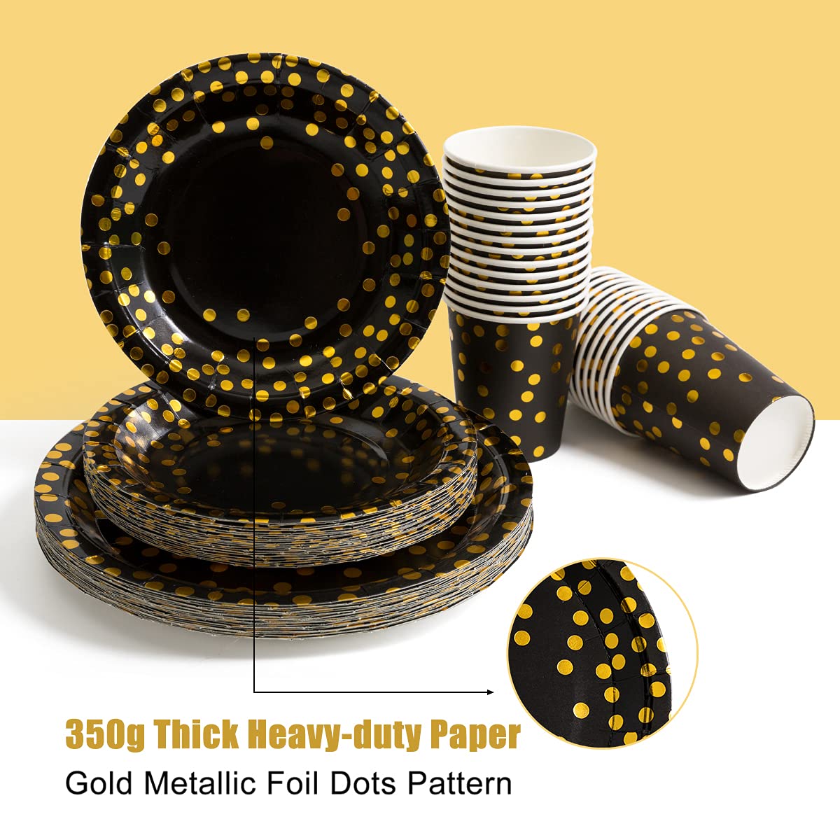 HOMIX 175-Piece Black and Gold Disposable Party Supplies Set - Paper Plates, Napkins, Cups & Gold Plastic Cutlery (Forks, Knives, Spoons) - Perfect for Graduation, Birthday, Cocktail Party (Serves 25) - Elegant Tableware for Home Celebrations & Special Events