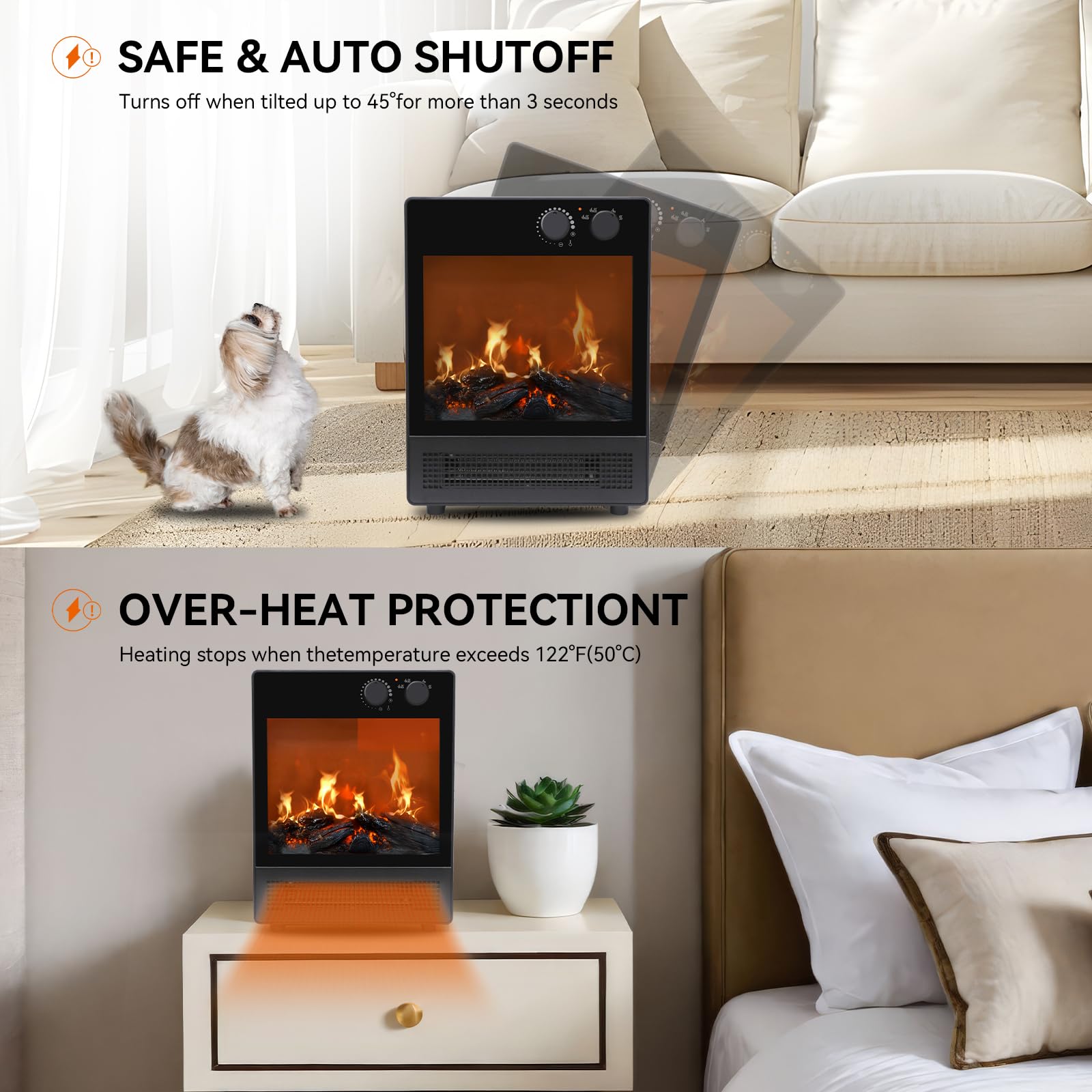 750W/1500W Electric Fireplace Heater with Realistic LED Flame - Portable Indoor Space Heater for Home, Office & Bedroom | Energy Efficient & Safe Heating Solution