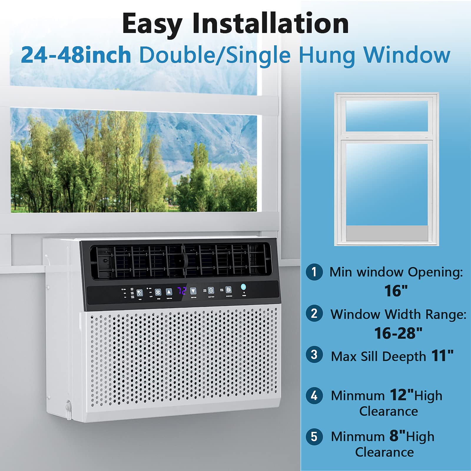 12000 BTU Window Air Conditioner - Joy Pebble AC Unit Cools Rooms Up to 550 Sq.Ft with 3 Fan Speeds, Dehumidifier, 24H Timer & ECO Mode - Perfect for Bedrooms, Living Rooms and Home Offices